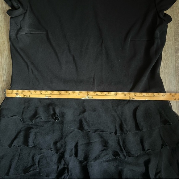 Victoria Women's 14 Black 100% Silk Cap Sleeve Tiered Long Vintage Dress - Picture 10 of 12